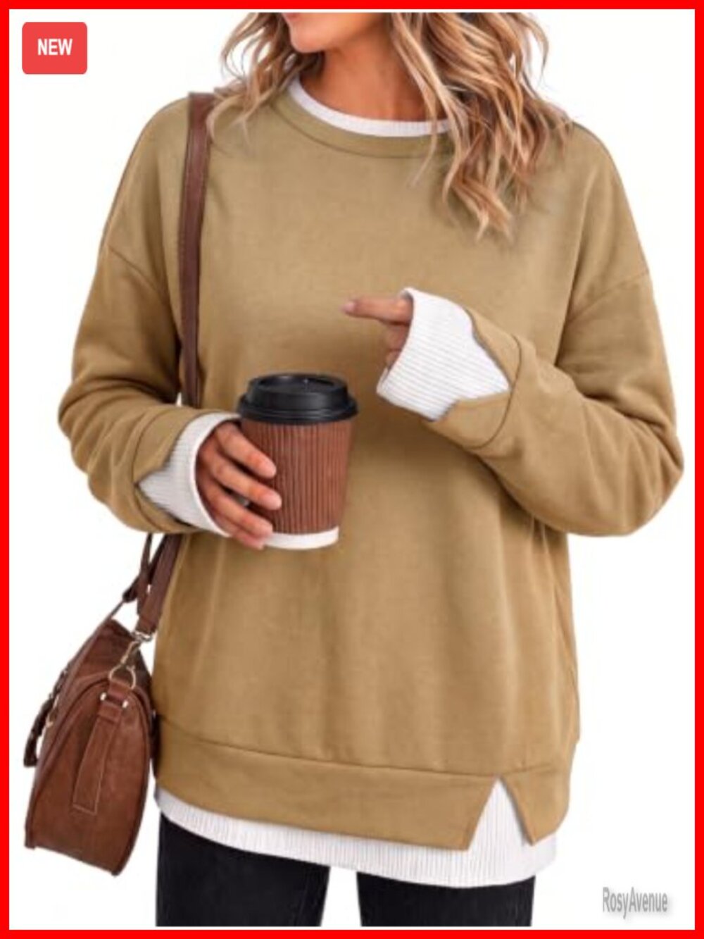 Fisoew Women Crewneck Sweatshirt Long Sleeve Loose Fit Pullover Top